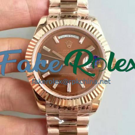 Replica Rolex Day-Date 40 228235 40MM KW Rose Gold Chocolate Dial Swiss 3255