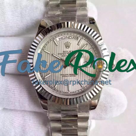 Replica Rolex Day-Date 40 228239 40MM KW Stainless Steel Silver Stripe Dial Swiss 3255