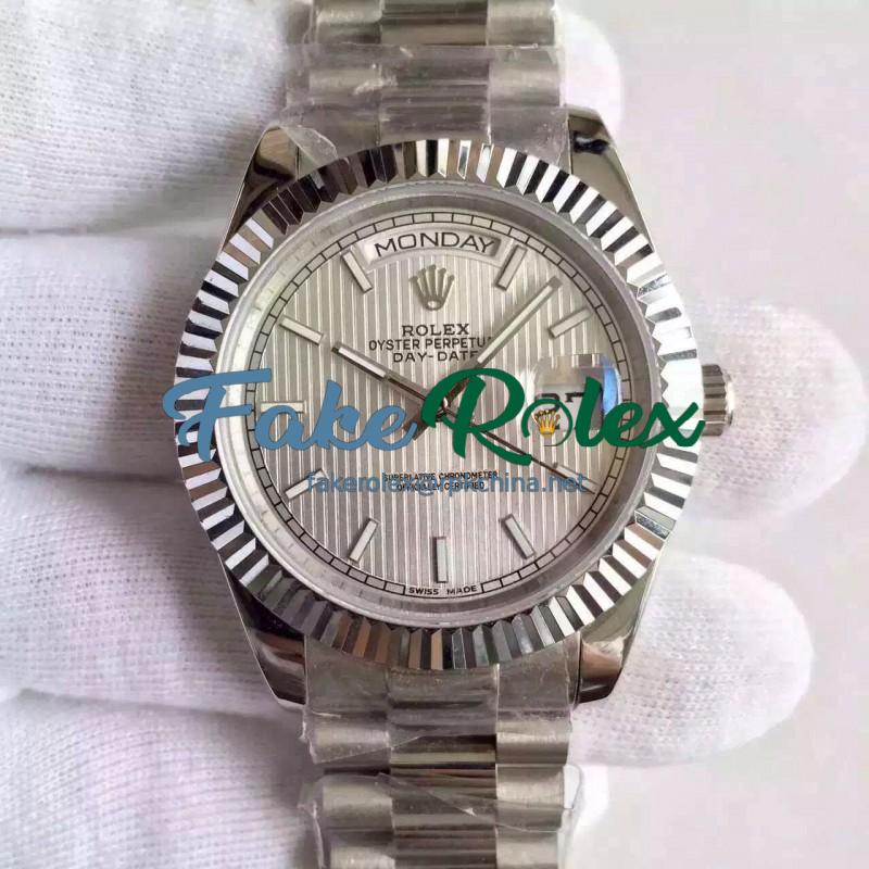 Replica Rolex Day-Date 40 228239 40MM KW Stainless Steel Silver Stripe Dial Swiss 3255