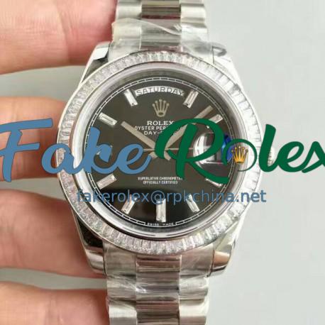 Replica Rolex Day-Date 40 228396TBR 40MM KW Stainless Steel & Diamonds Black Dial Swiss 3255