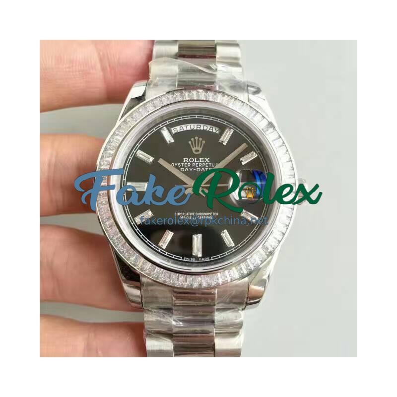 Replica Rolex Day-Date 40 228396TBR 40MM KW Stainless Steel & Diamonds Black Dial Swiss 3255