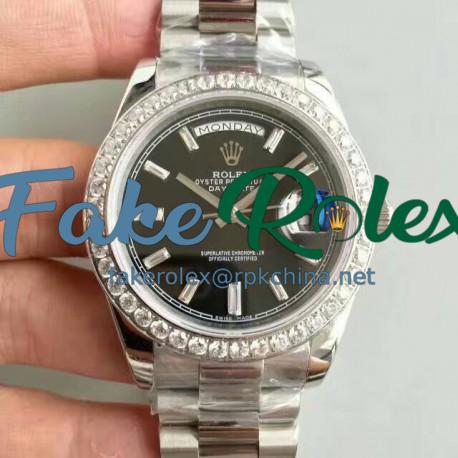 Replica Rolex Day-Date 40 228349RBR 40MM KW Stainless Steel & Diamonds Black Dial Swiss 3255