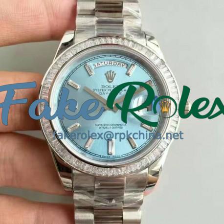 Replica Rolex Day-Date 40 228396TBR 40MM KW Stainless Steel & Diamonds Blue Dial Swiss 3255