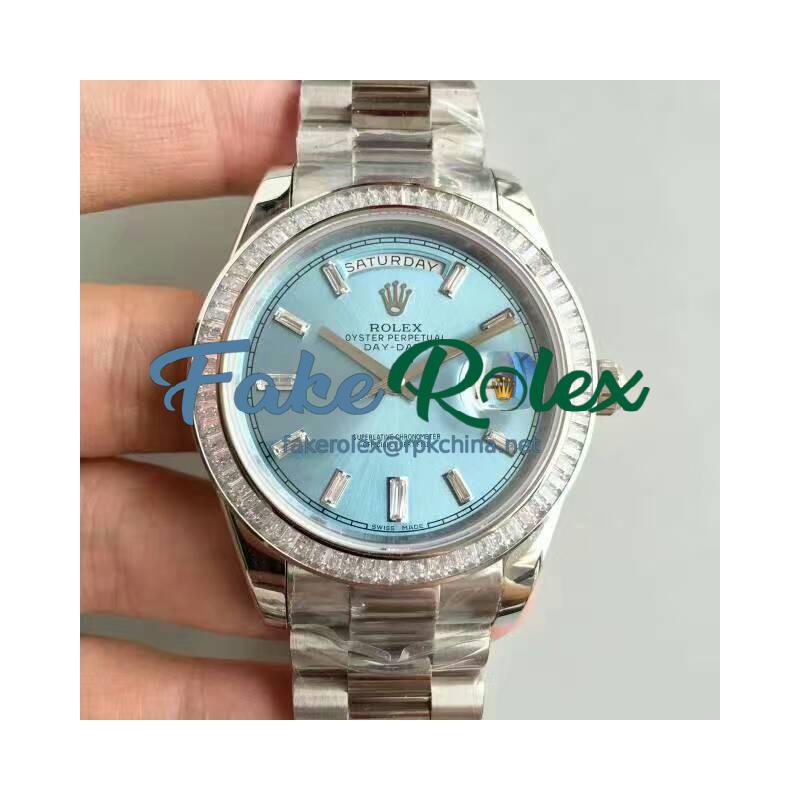 Replica Rolex Day-Date 40 228396TBR 40MM KW Stainless Steel & Diamonds Blue Dial Swiss 3255