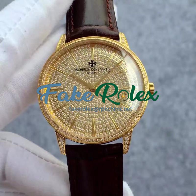 Replica Vacheron Constantin Patrimony 86615/CA2R Yellow Gold & Diamonds Diamonds Dial Swiss 2460