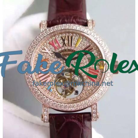 Replica Franck Muller Color Dreams Tourbillon Imperial Rose Gold & Diamonds Diamonds Dial Swiss Tourbillon