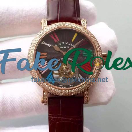 Replica Franck Muller Color Dreams Tourbillon Imperial Rose Gold & Diamonds Anthracite Dial Swiss Tourbillon