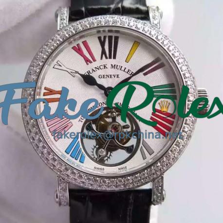 Replica Franck Muller Color Dreams Tourbillon Imperial Stainless Steel & Diamonds White Roman Numbers Dial Swiss Tourbillon