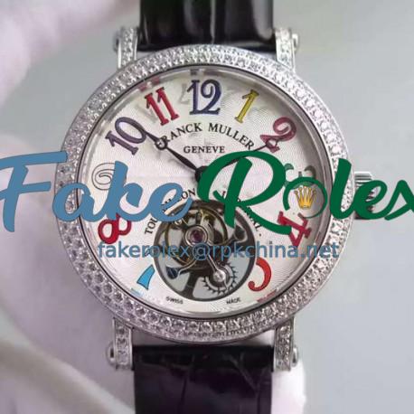 Replica Franck Muller Color Dreams Tourbillon Imperial Stainless Steel & Diamonds White Arabian Numbers Dial Swiss Tourbillon