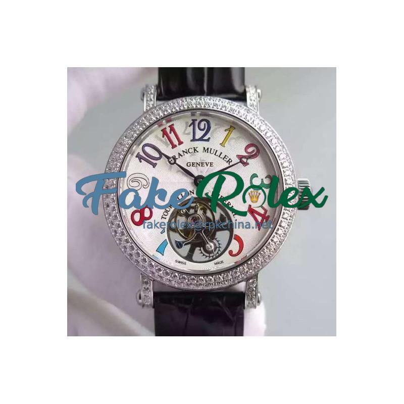 Replica Franck Muller Color Dreams Tourbillon Imperial Stainless Steel & Diamonds White Arabian Numbers Dial Swiss Tourbillon