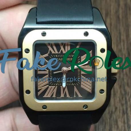 Replica Cartier Santos 100 33MM PVD Black Dial  Swiss 2836-2