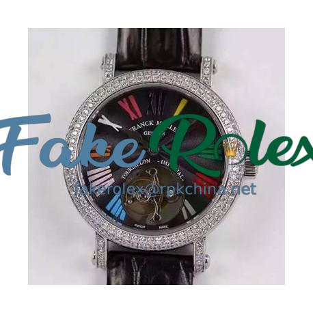 Replica Franck Muller Color Dreams Tourbillon Imperial Stainless Steel & Diamonds Black Dial Swiss Tourbillon