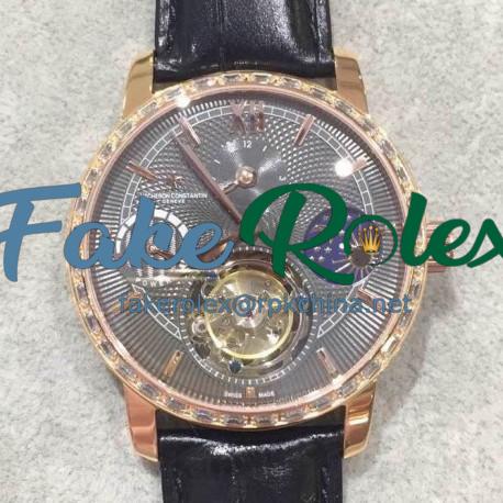 Replica Vacheron Constantin Patrimony Tourbillon Rose Gold & Diamonds Black Dial Swiss Tourbillon