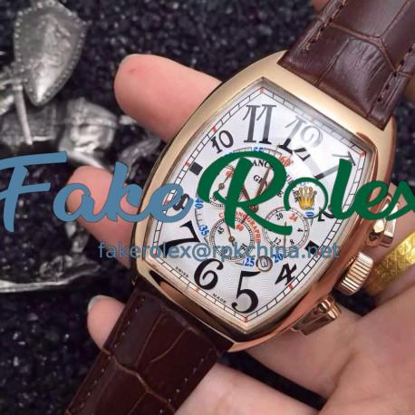 Replica Franck Muller Cintree Curvex Chronograph FM 8880 CC AT Rose Gold White Dial Swiss 7753