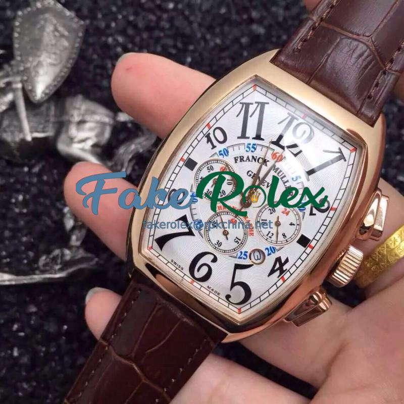 Replica Franck Muller Cintree Curvex Chronograph FM 8880 CC AT Rose Gold White Dial Swiss 7753