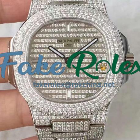 Replica Patek Philippe Nautilus Jumbo 5719/1G-001 DM Stainless Steel & Diamonds Diamonds Dial Swiss 324SC