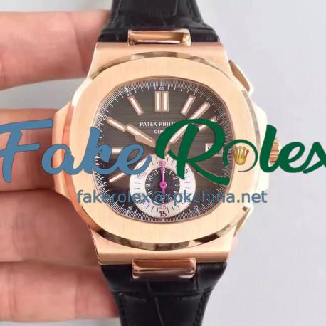 Replica Patek Philippe Nautilus Chronograph 5980R JF Rose Gold Black Dial Swiss CH28-520C