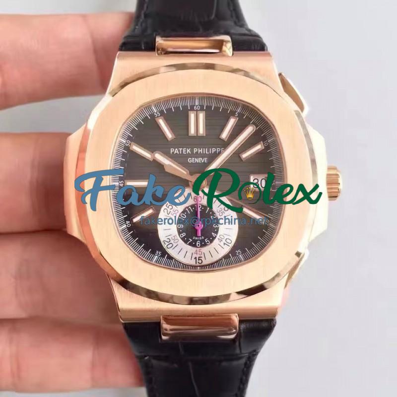 Replica Patek Philippe Nautilus Chronograph 5980R JF Rose Gold Black Dial Swiss CH28-520C