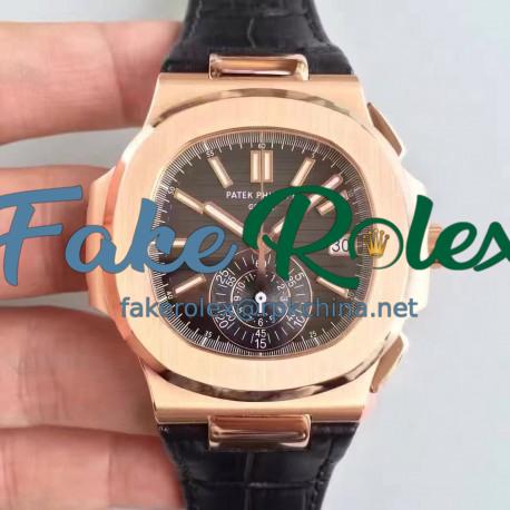 Replica Patek Philippe Nautilus Chronograph 5980R JF Rose Gold Black Dial Swiss CH28-520C