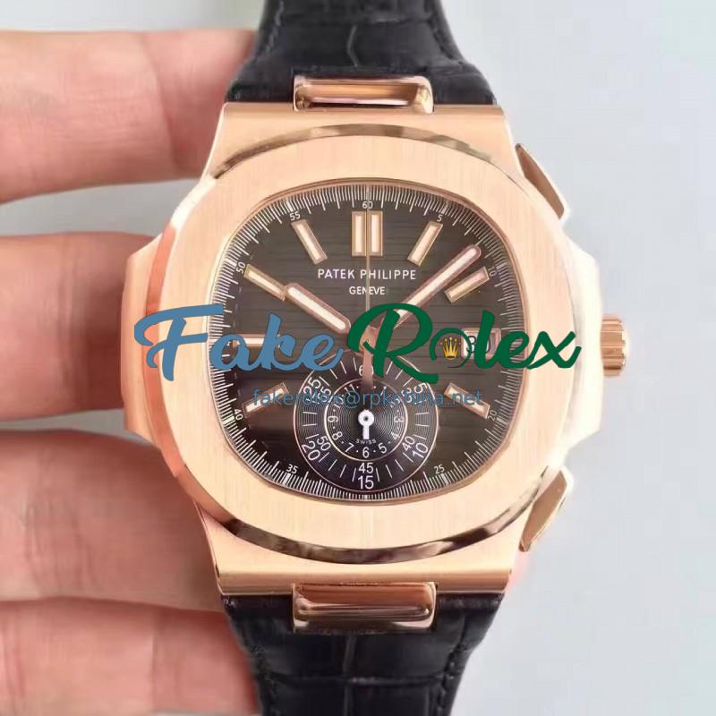 Replica Patek Philippe Nautilus Chronograph 5980R JF Rose Gold Black Dial Swiss CH28-520C