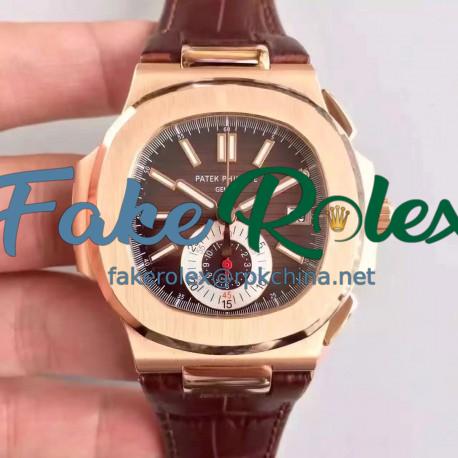 Replica Patek Philippe Nautilus Chronograph 5980R JF Rose Gold Brown Dial Swiss CH28-520C