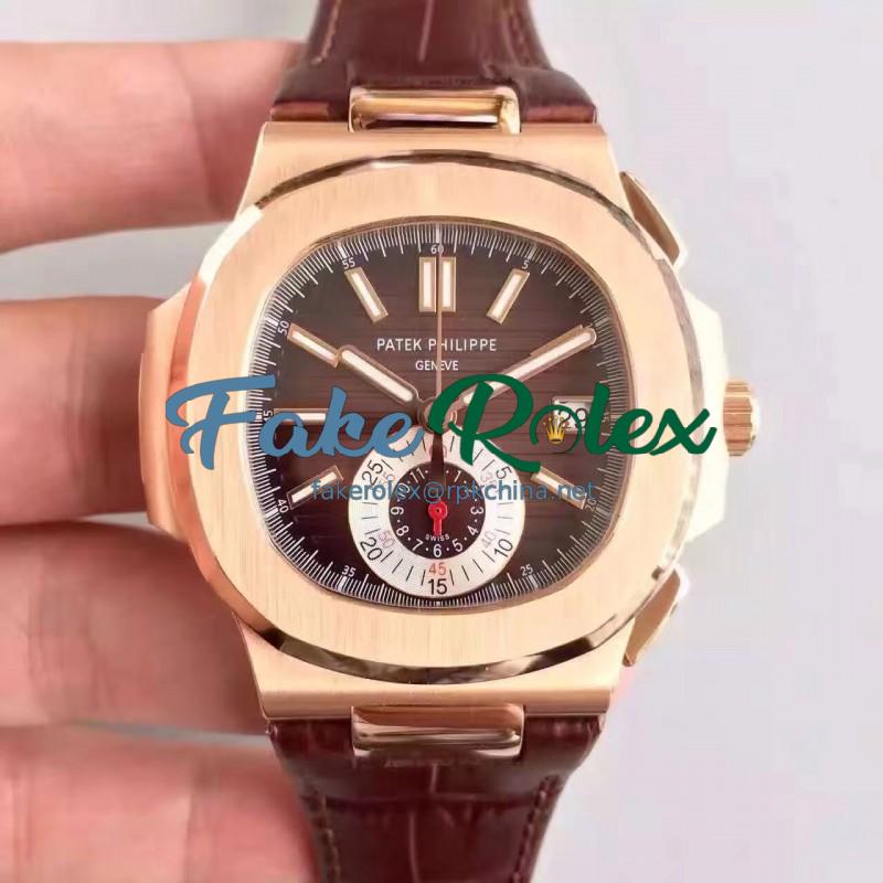 Replica Patek Philippe Nautilus Chronograph 5980R JF Rose Gold Brown Dial Swiss CH28-520C