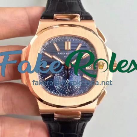 Replica Patek Philippe Nautilus Chronograph 5980R JF Rose Gold Blue Dial Swiss CH28-520C