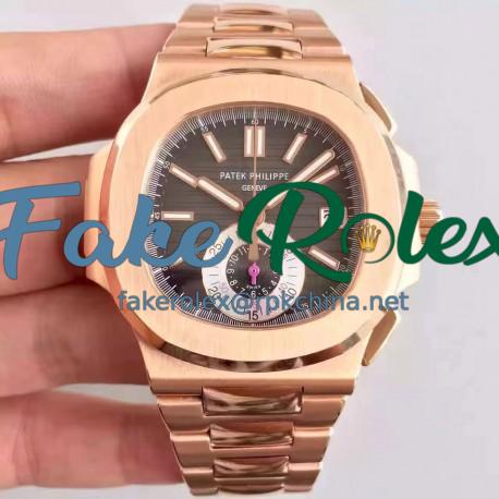 Replica Patek Philippe Nautilus Chronograph 5980R JF Rose Gold Black Dial Swiss CH28-520C