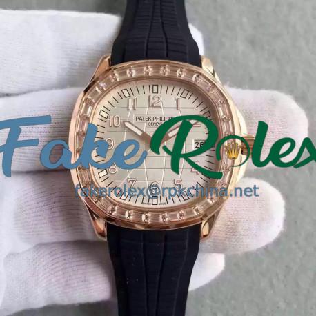 Replica Patek Philippe Aquanaut Ladies 5069R MK Rose Gold & Diamonds Gold Dial Swiss 324SC