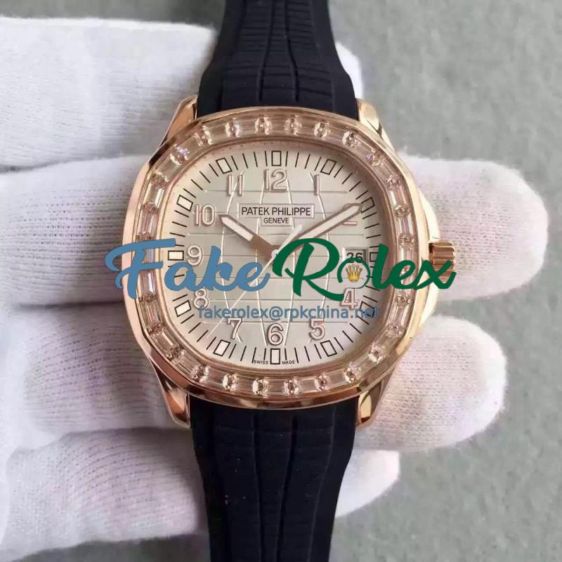 Replica Patek Philippe Aquanaut Ladies 5069R MK Rose Gold & Diamonds Gold Dial Swiss 324SC