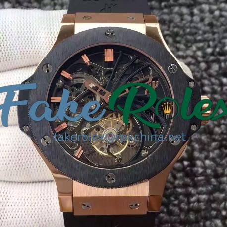 Replica Hublot Big Bang Skeleton Tourbillon Rose Gold & Ceramic Skeleton Dial Swiss Tourbillon