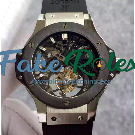 Replica Hublot Big Bang Skeleton Tourbillon Stainless Steel & Ceramic Skeleton Dial Swiss Tourbillon