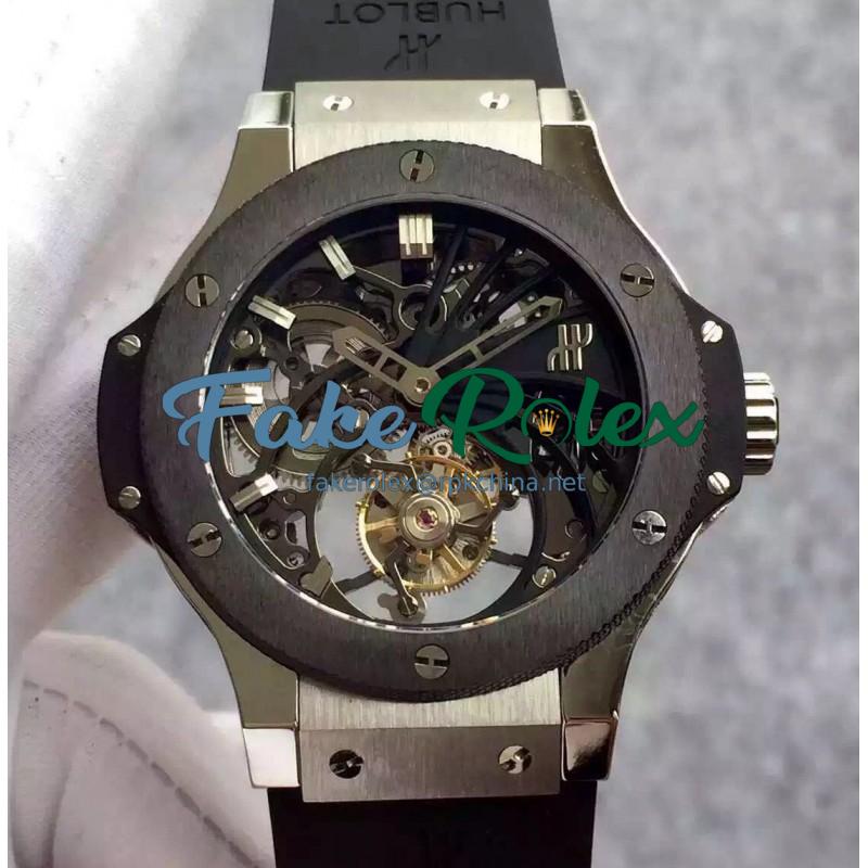 Replica Hublot Big Bang Skeleton Tourbillon Stainless Steel & Ceramic Skeleton Dial Swiss Tourbillon