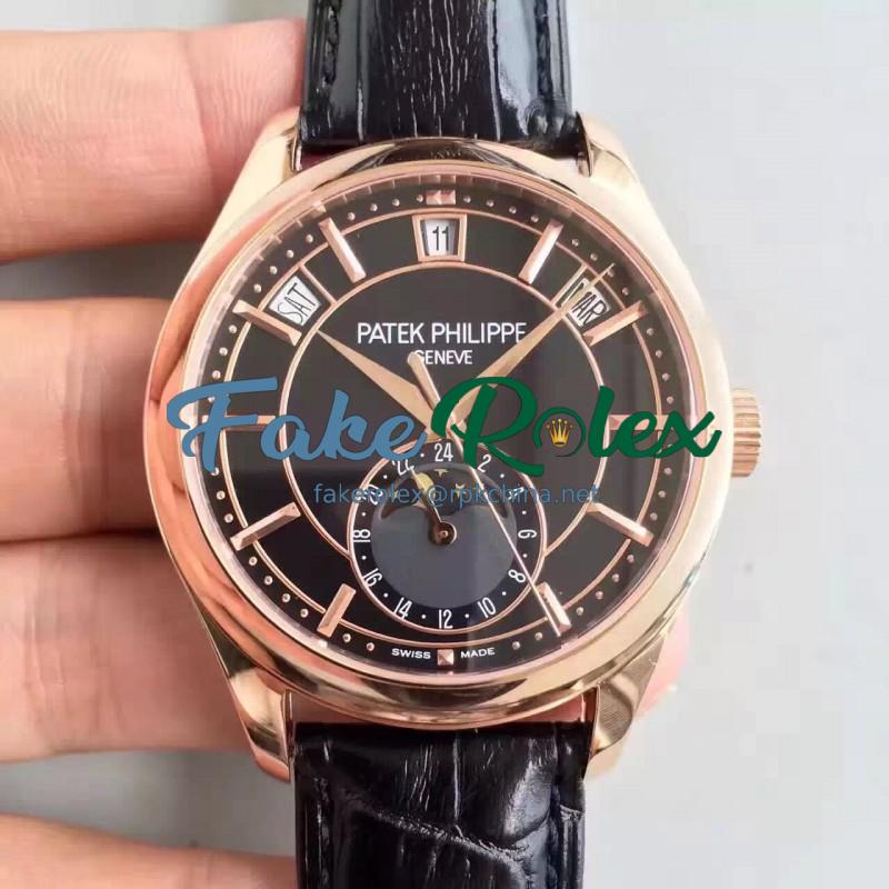 Replica Patek Philippe Annual Calendar 5205R-010 Rose Gold Black Dial Swiss 324SQALU 24H/206