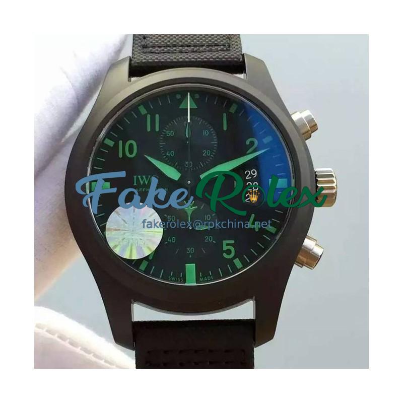 Replica IWC Pilot Chronograph Top Gun IW388003 Ceramic Black Dial Green Markers Swiss 7750