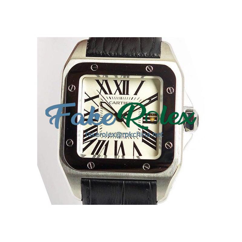 Replica Cartier Santos 100 Midsize Stainless Steel White Dial Swiss 2836-2