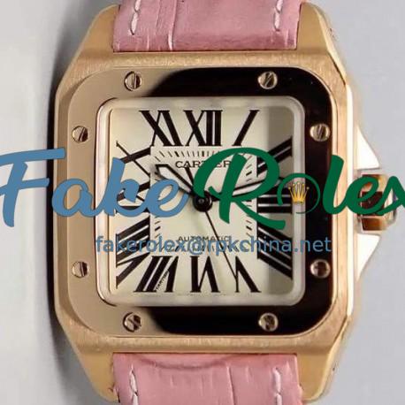 Replica Cartier Santos 100 Midsize Rose Gold White Dial Swiss 2836-2