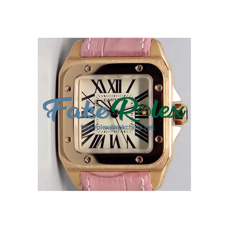 Replica Cartier Santos 100 Midsize Rose Gold White Dial Swiss 2836-2