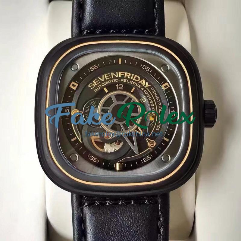 Replica SevenFriday P Series P2/02 PVD Black Dial Miyota 82S7