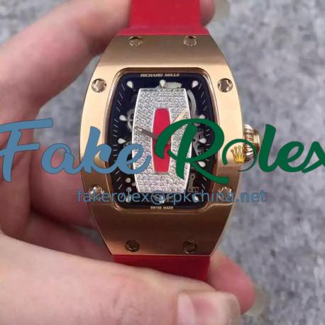 Replica Richard Mille RM07 Ladies Rose Gold Orange & Diamonds Dial M6T51