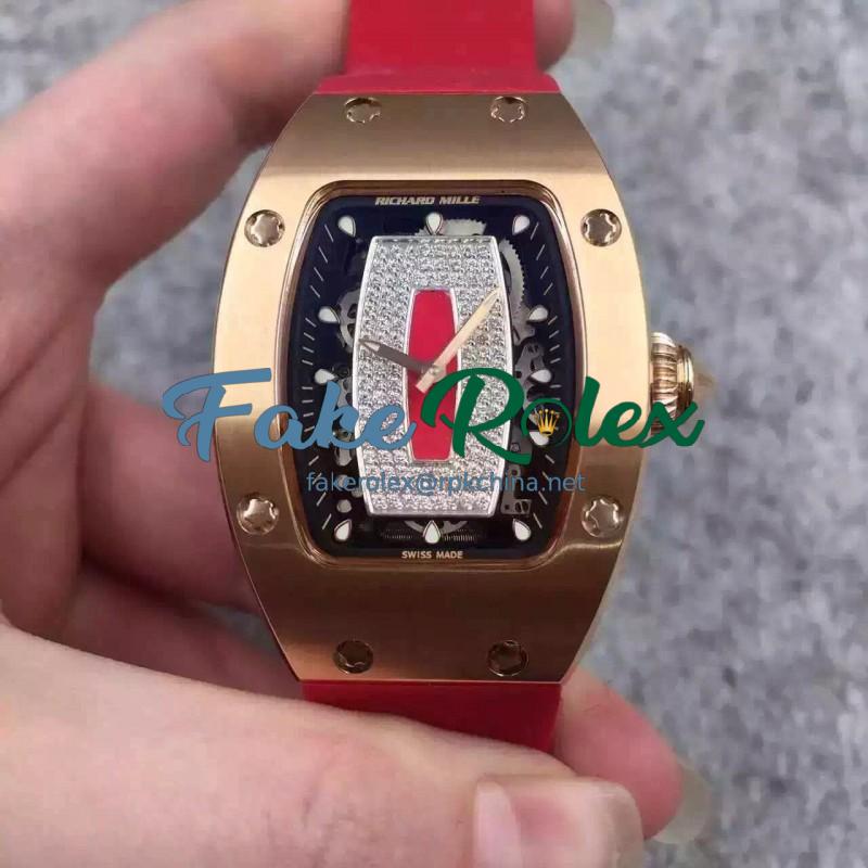 Replica Richard Mille RM07 Ladies Rose Gold Orange & Diamonds Dial M6T51