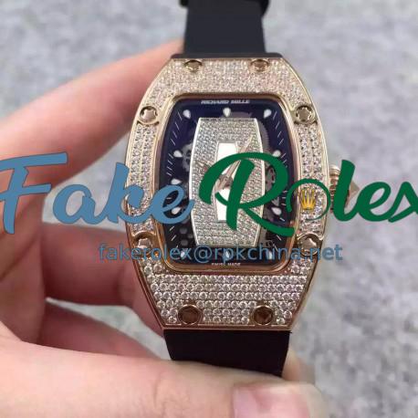 Replica Richard Mille RM07 Ladies Rose Gold & Diamonds Black & Diamonds Dial M6T51