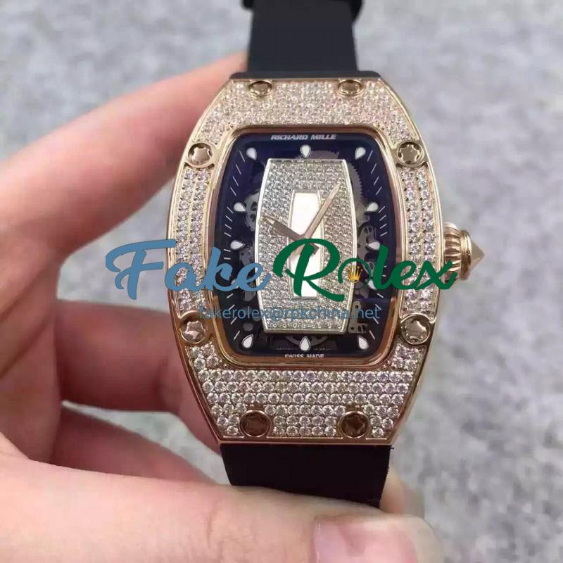 Replica Richard Mille RM07 Ladies Rose Gold & Diamonds Black & Diamonds Dial M6T51