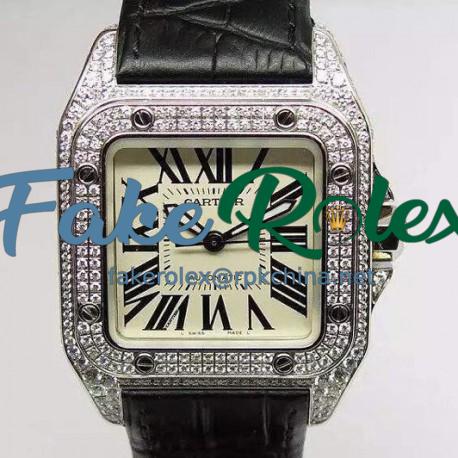 Replica Cartier Santos 100 39MM Stainless Steel & Diamonds Swiss 2836-2