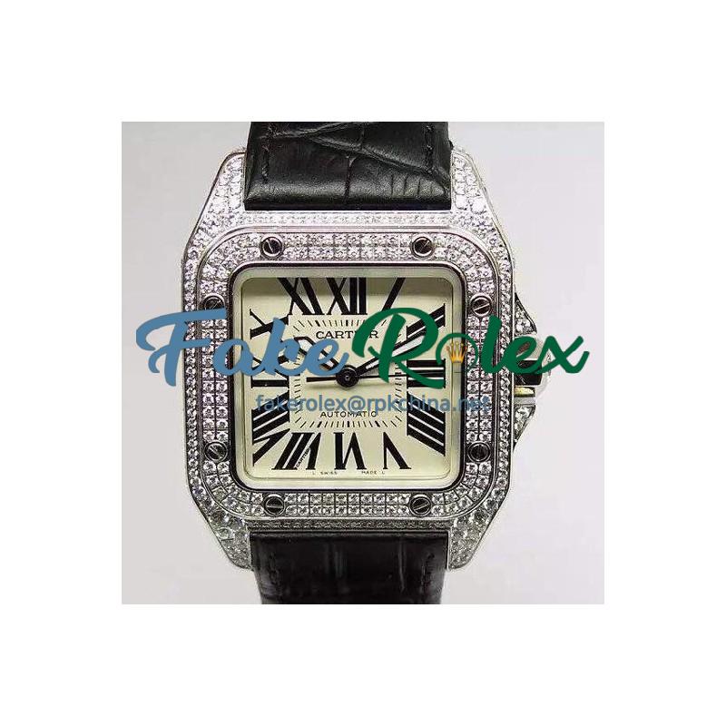 Replica Cartier Santos 100 39MM Stainless Steel & Diamonds Swiss 2836-2