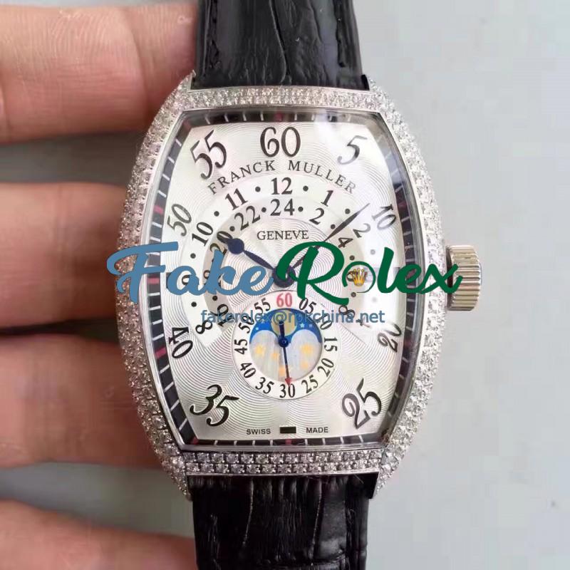 Replica Franck Muller Cintree Curvex FM 7880 Stainless Steel & Diamonds White Dial Swiss 2824-2