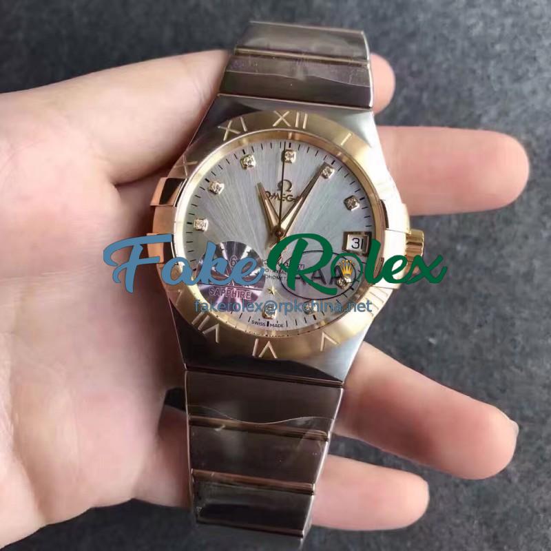 Replica Omega Constellation 123.20.38.21.52.002 38MM V6 Stainless Steel & Yellow Gold Silver & Diamonds Dial Swiss 8500