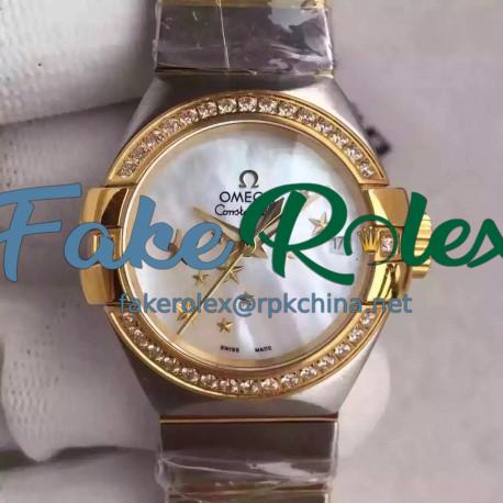 Replica Omega Constellation Ladies 123.25.27.20.05.001 27MM EF Stainless Steel & Yellow Gold Mother Of Pearl Dial Swiss 8520