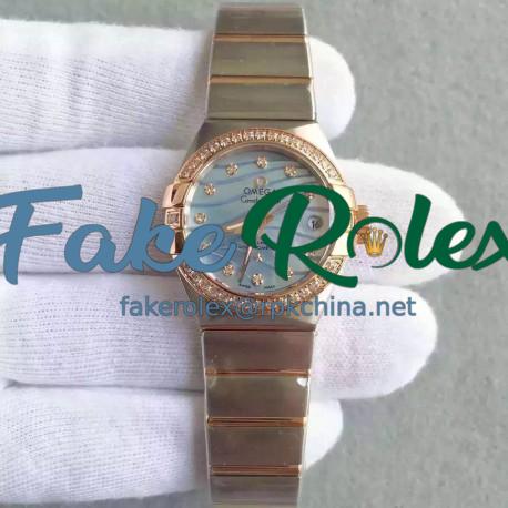 Replica Omega Constellation Ladies 123.25.27.20.57.003 27MM EF Stainless Steel & Rose Gold Blue & Diamonds Dial Swiss 8520