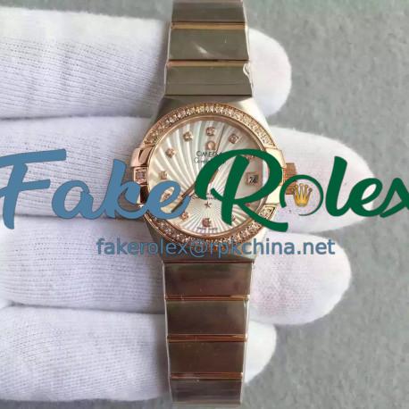 Replica Omega Constellation Ladies 123.25.27.20.58.001 27MM EF Stainless Steel & Rose Gold White & Diamonds Dial Swiss 8520